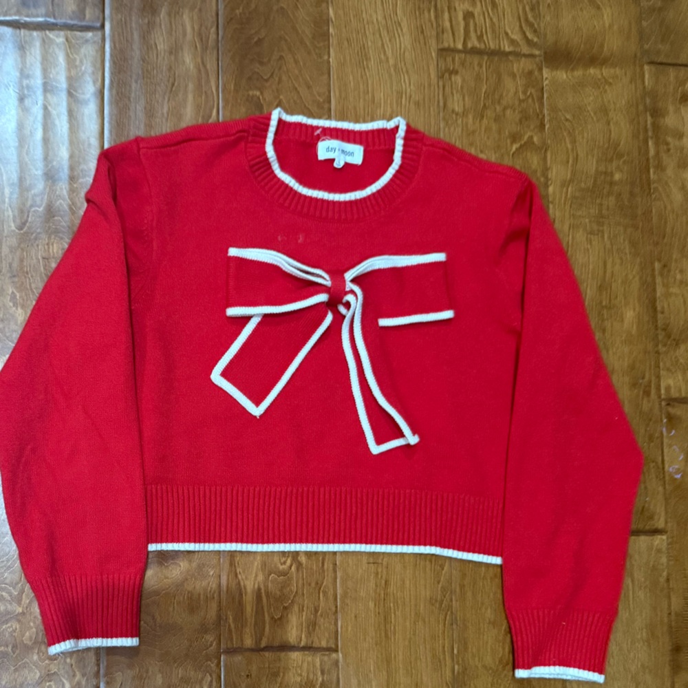 Size Large Day and Moon Red Bow Sweater